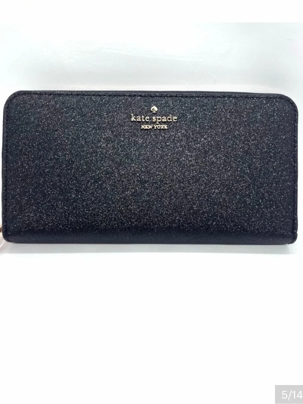 Kate Spade Shimmy Glitter Boxed Large Continental Wallet in black like new